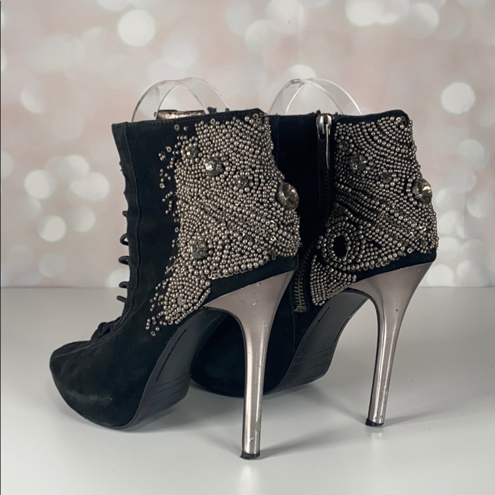 SAM EDELMAN “QUANTAM” Embellished Laced Suede Heel - Picture 6 of 16